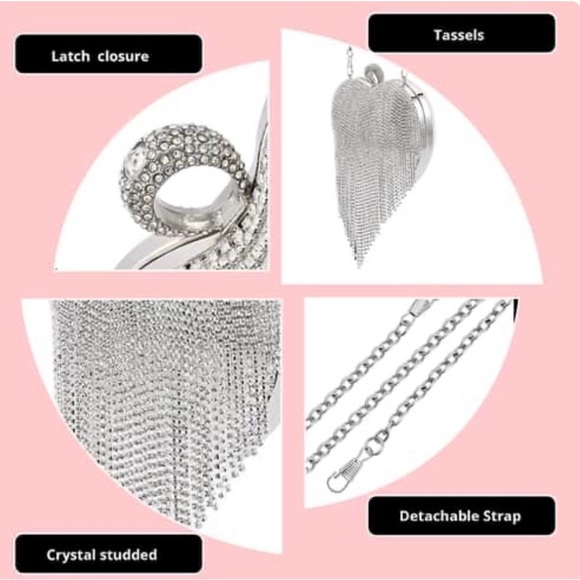 Heart Shape Austrian Crystal Clutch With Removable Shoulder Strap(Blk or silver) - Picture 9 of 16